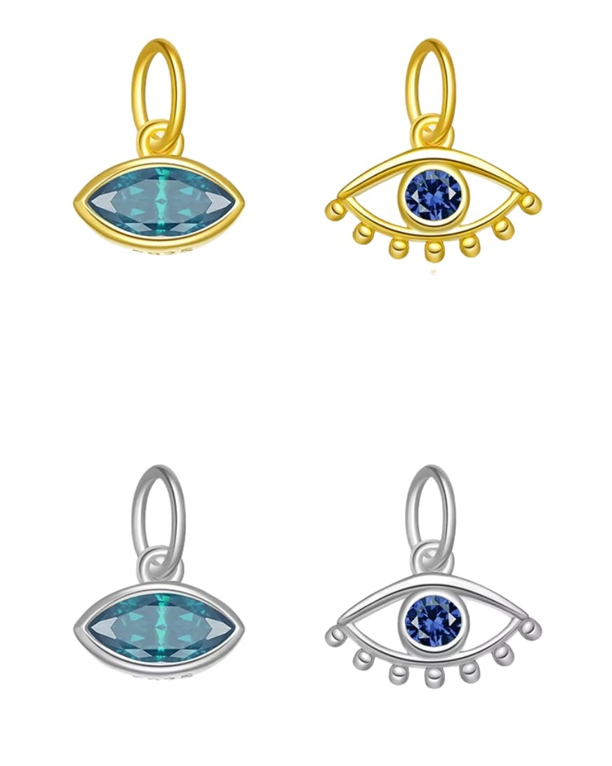 Dije mini plateado de ojo turco, con piedra zirconia en color azul