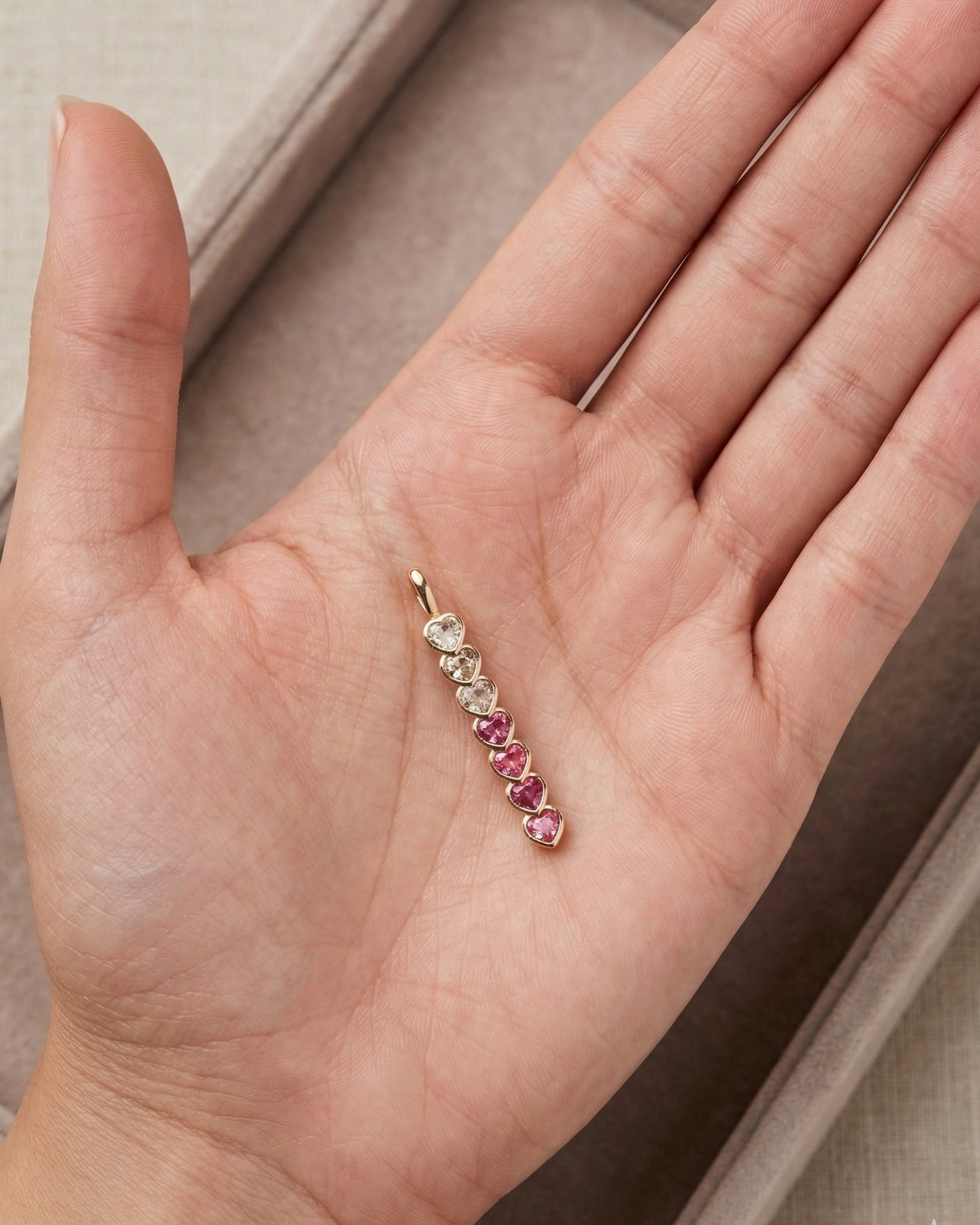 Dije lineal de cristales circulares graduados en degradé rosa