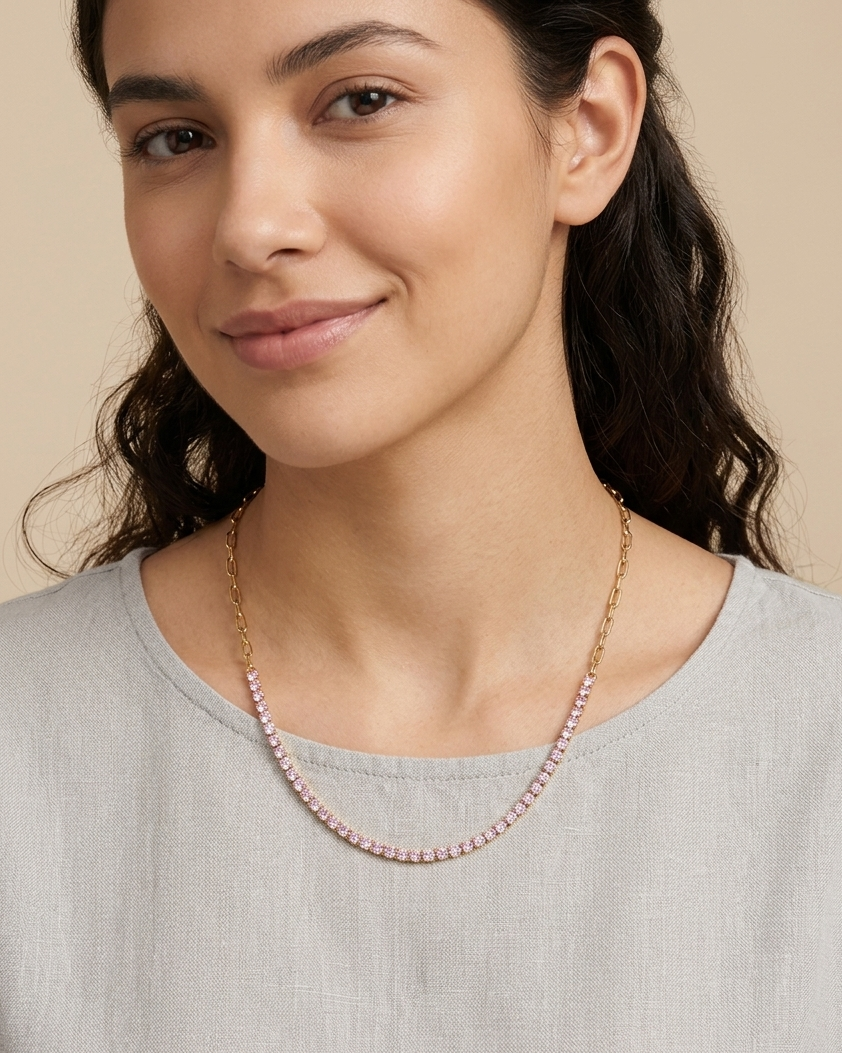 Collar Minimalista con Cristales en Rosa