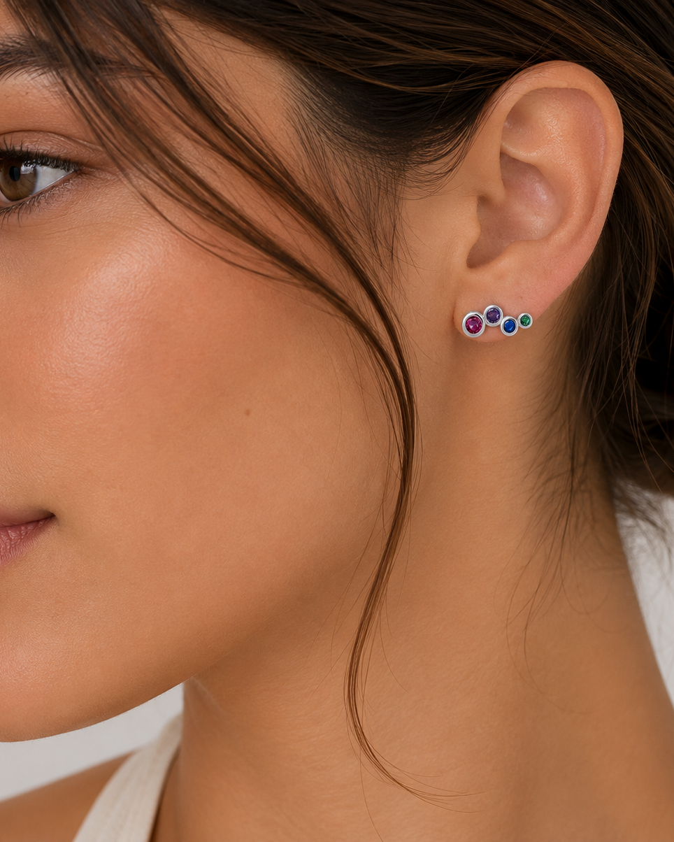 Aretes Trepadores de Plata con Circonias de Colores
