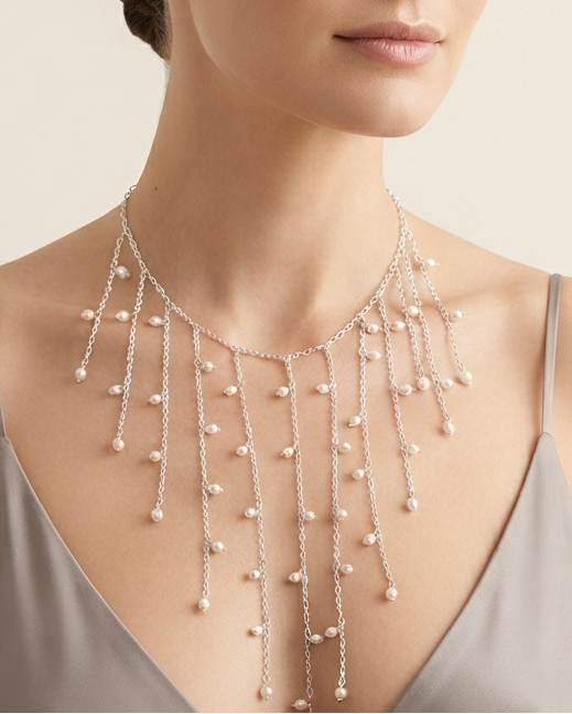 Collar Babero de Cadenas Colgantes con Detalles de Circonias