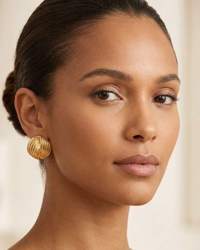 Aretes dorados chunky con relieve