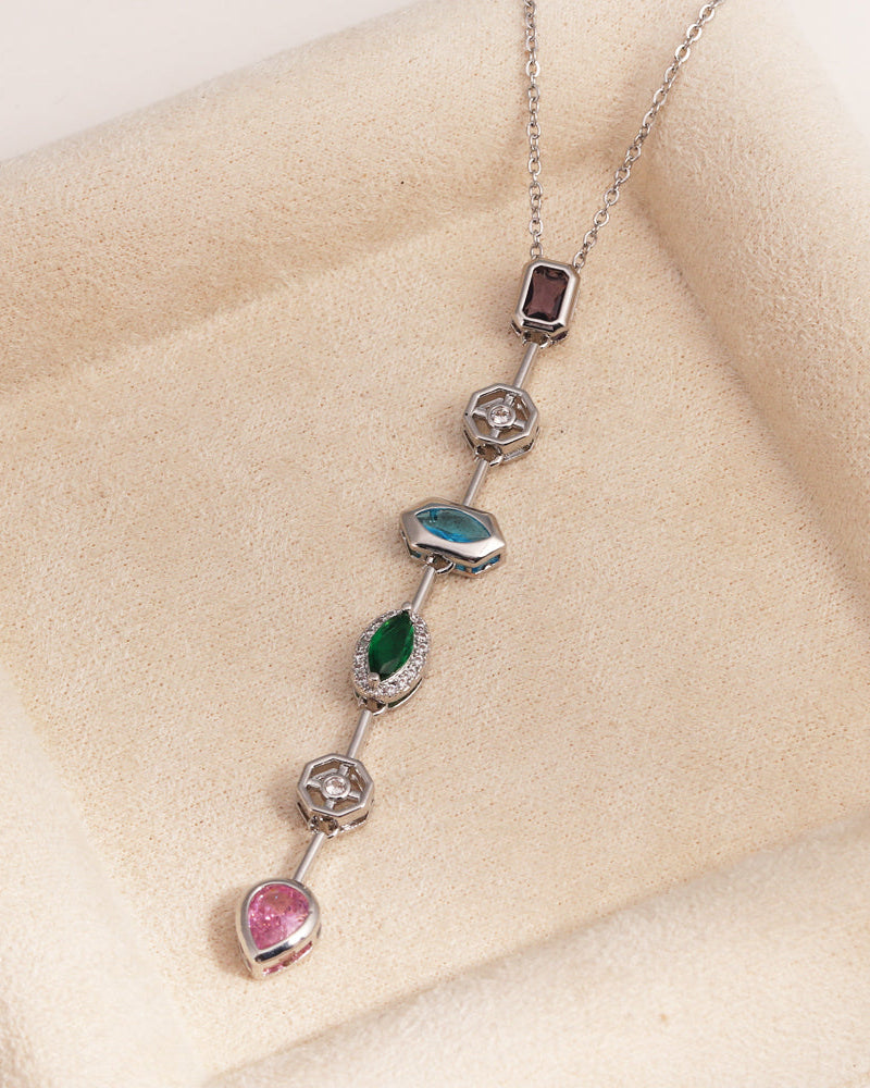 Collar plateado de piedra zirconia en colores verde, rosa, azul, rojo, naranja, tipo ajustable.