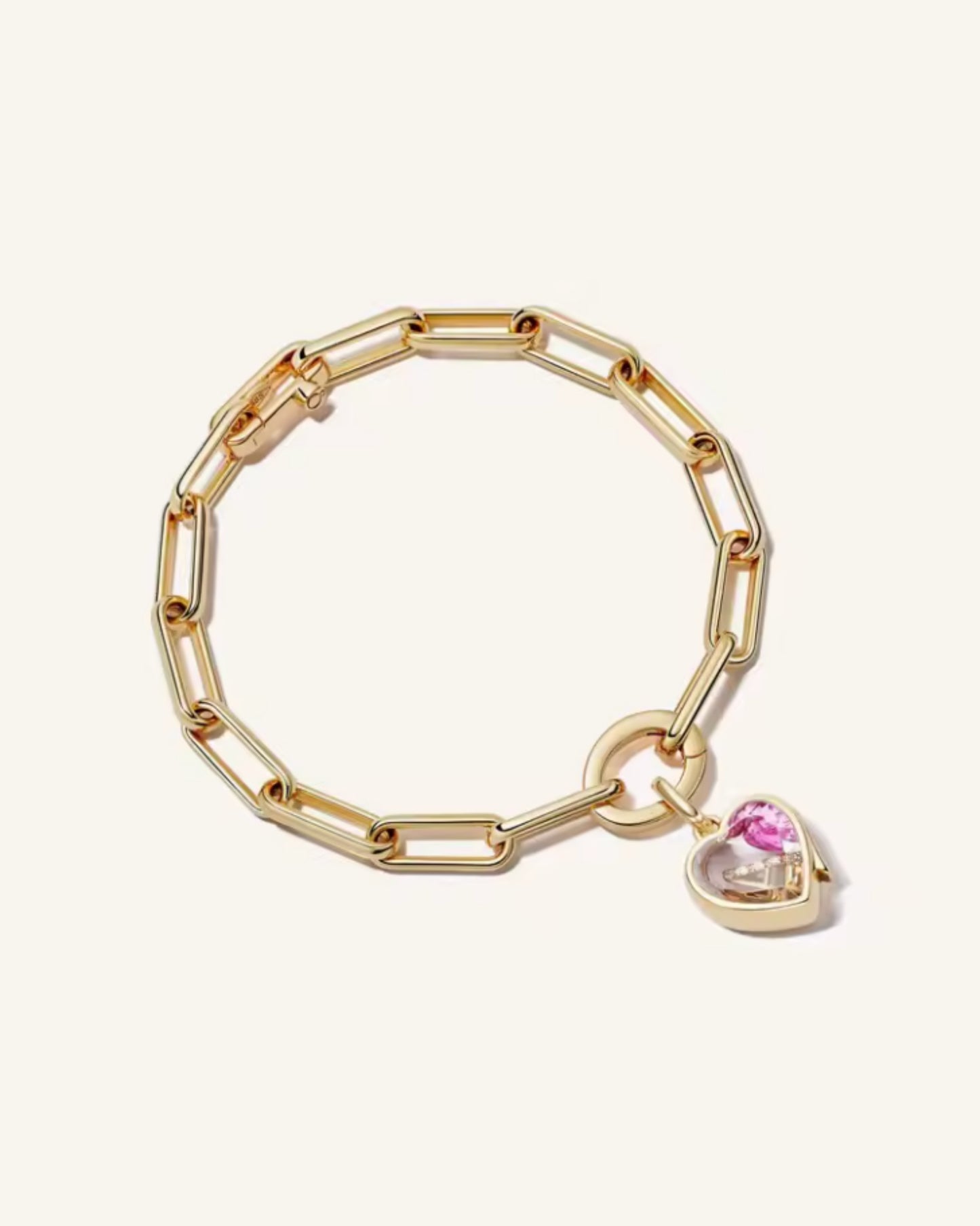 Pulsera de Eslabones con Cristal Cofre de Corazón