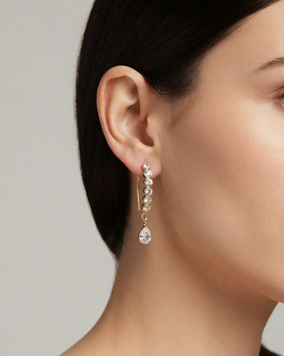 Aretes Línea de Cristal y Gota