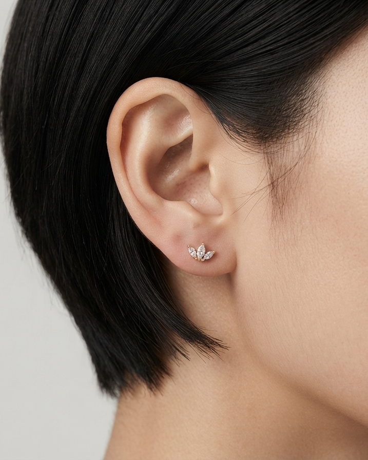 Aretes Studs Corona de Circonias Dorada