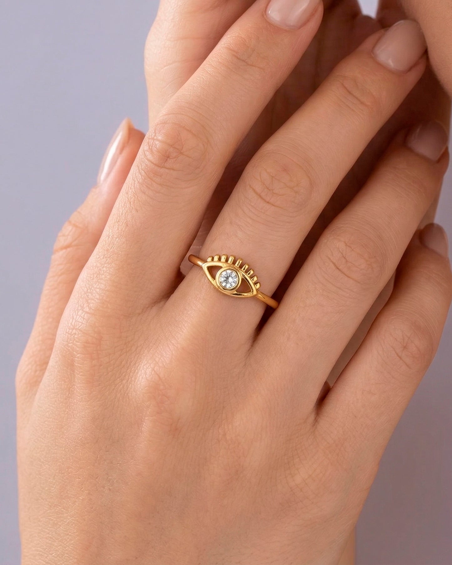Anillo dorado de ojo turco con piedra zirconia azul, de tipo ajustable