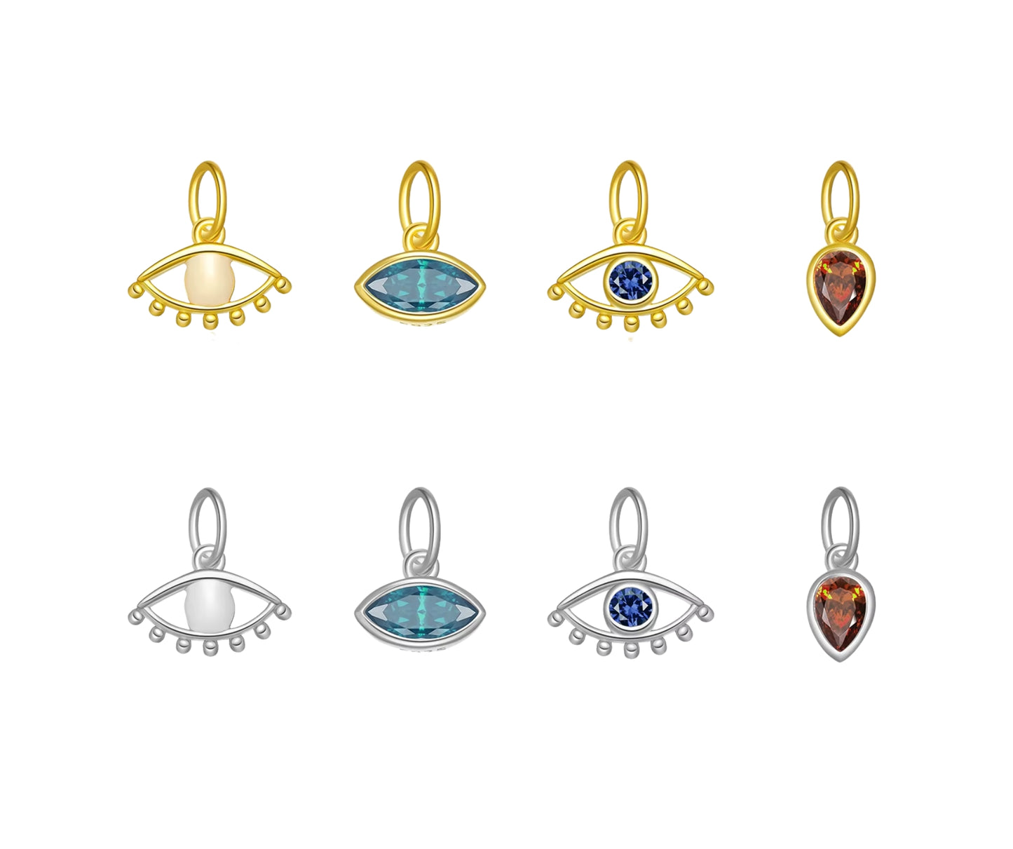 Dije mini dorado de ojo turco, con piedra zirconia en color azul.