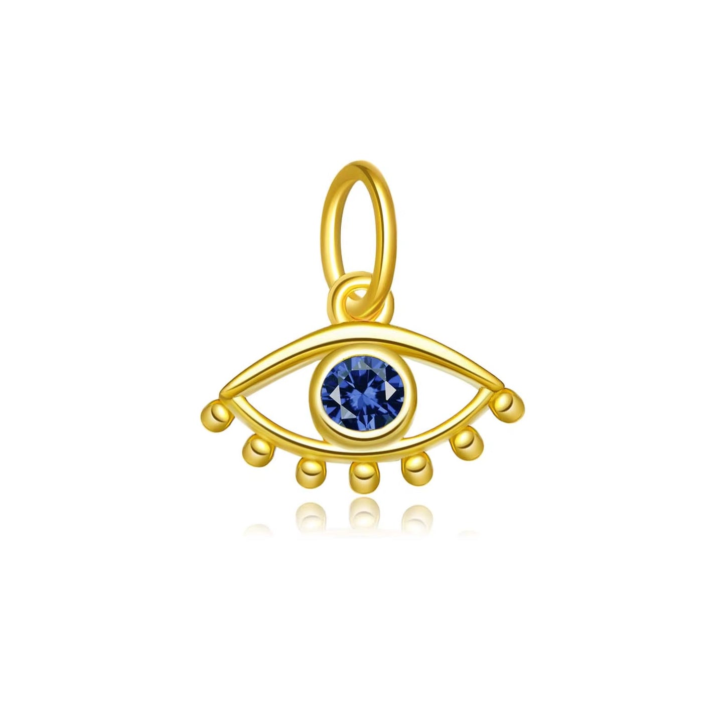 Dije mini dorado de ojo turco, con piedra zirconia en color azul.