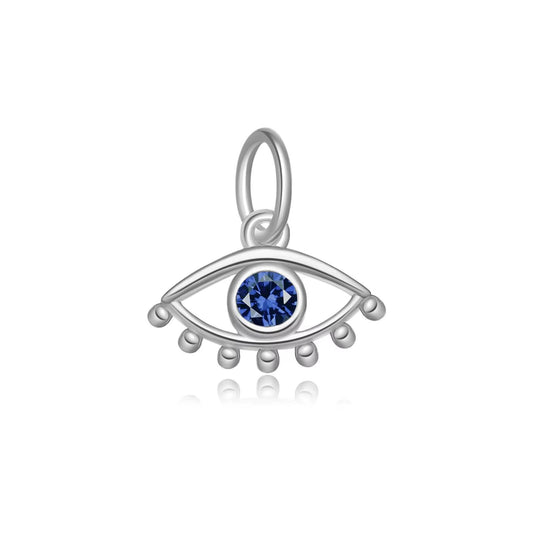 Dije mini plateado de ojo turco, con piedra zirconia en color azul.