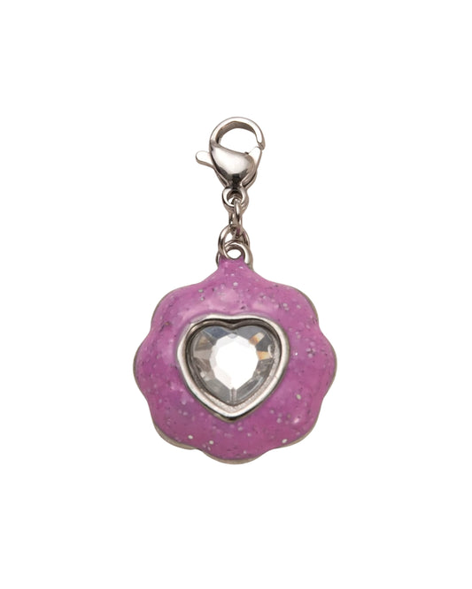 Dije con detalle de corazon, color fucsia y dorado