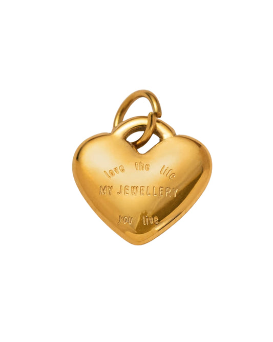 Dije de corazón abombado dorado con grabado