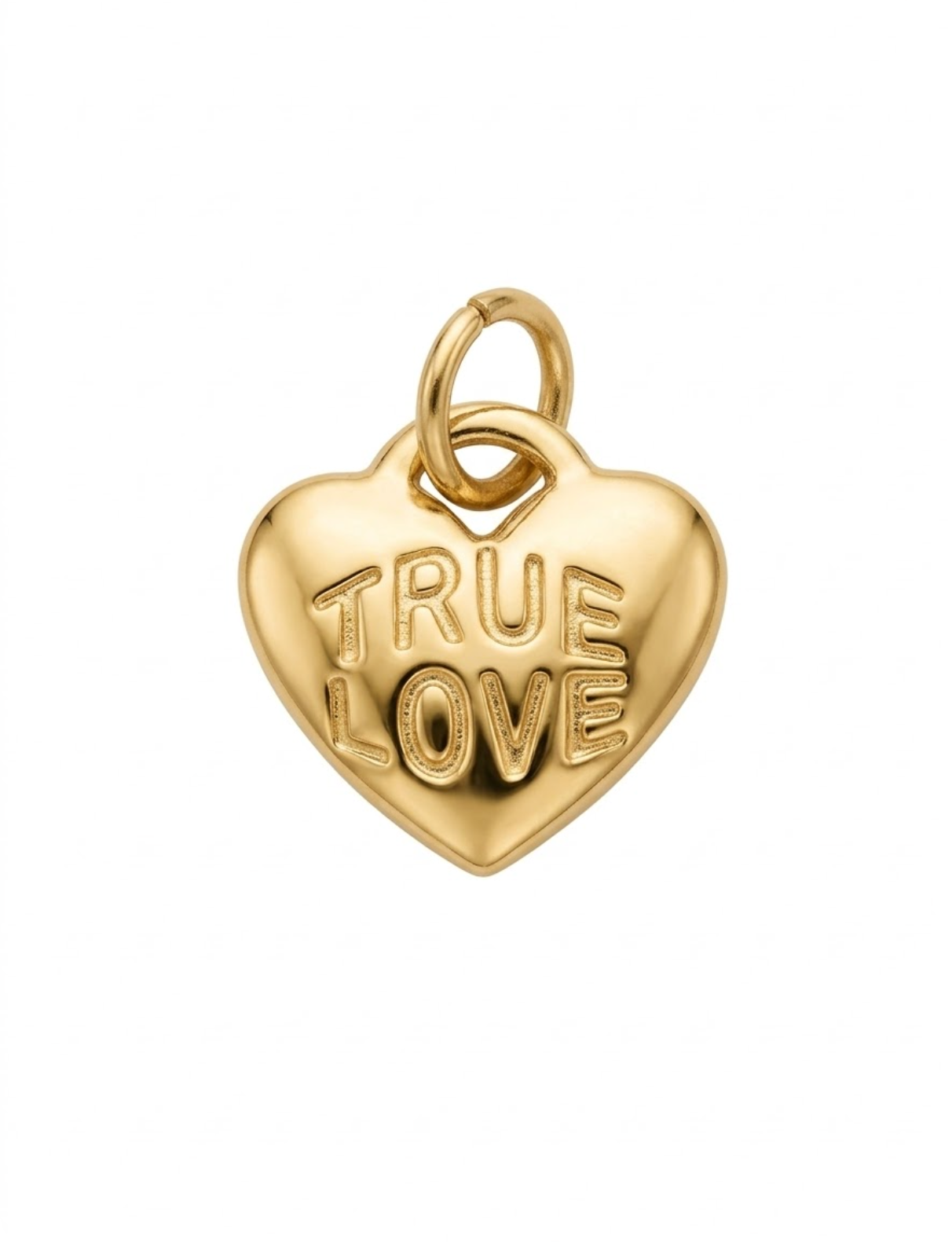 Dije corazón puffy con grabado "True Love" en relieve