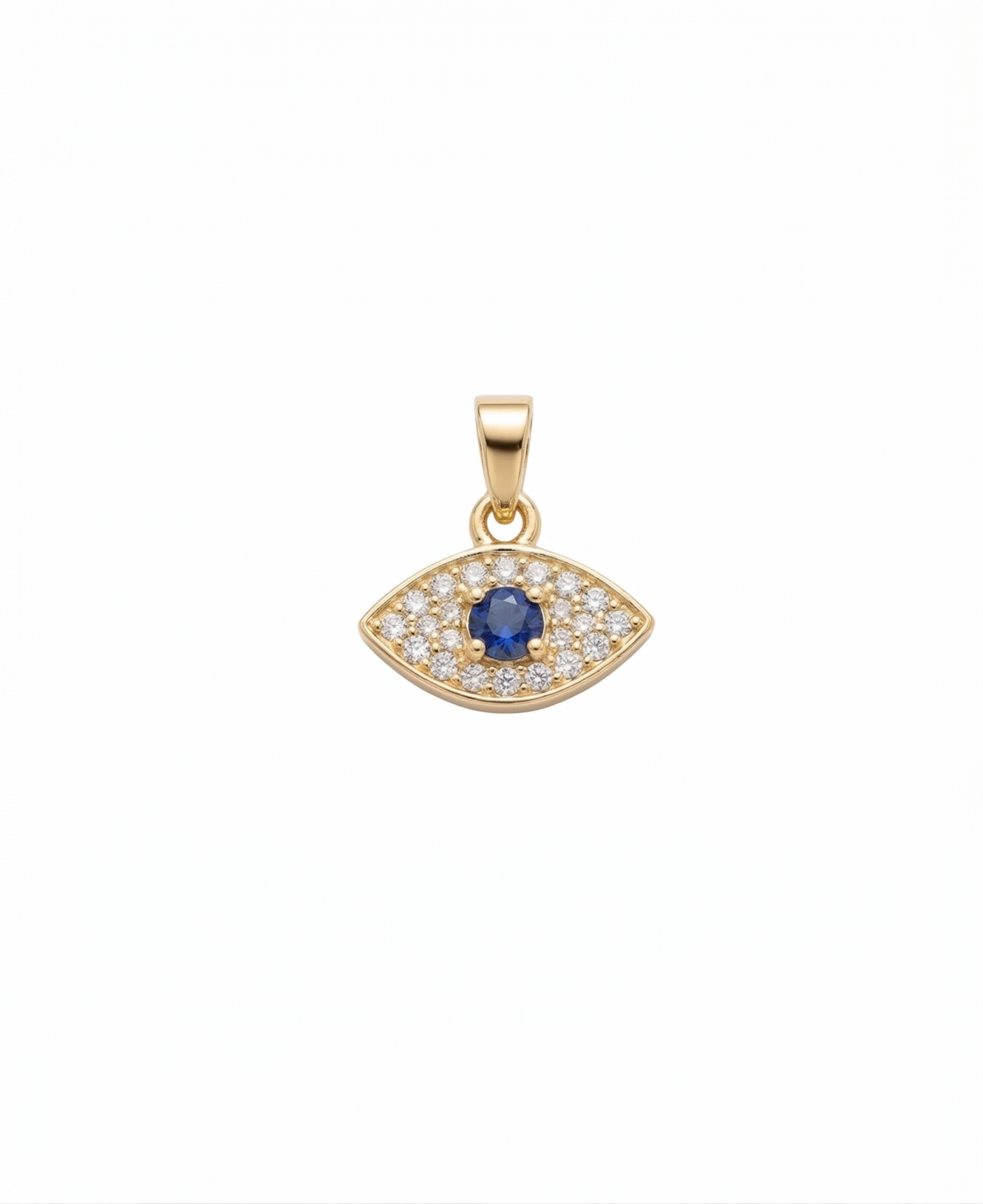 Dije de ojo turco calado con pavé de cristales y centro color azul