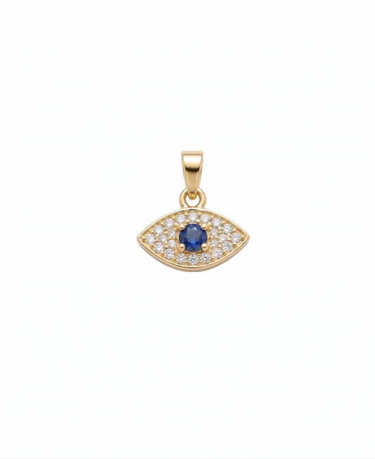 Dije de ojo turco calado con pavé de cristales y centro color azul