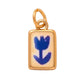 Dije rectangular color blanco con dorado con flor pintada color azul