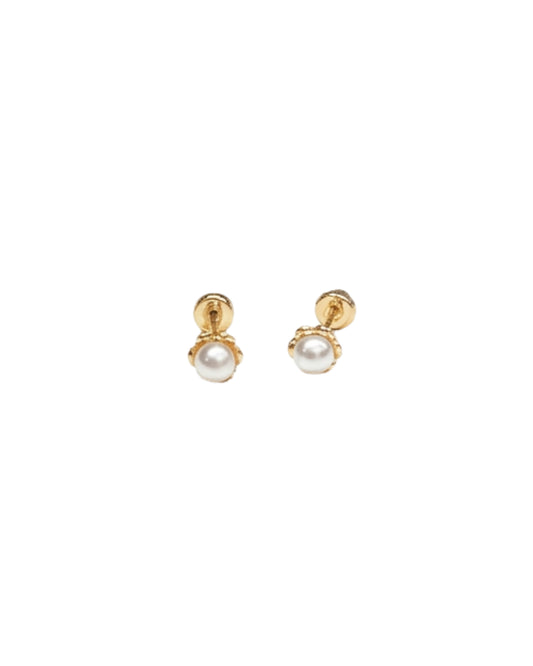 Arete tipo Broquel con Flor de Perla