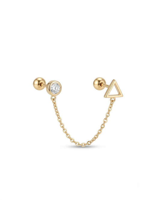 Arete Doble Geométrico y Minimalista con Cadena Conectora