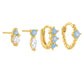 Conjunto de aretes con piedra zirconia en color azul, tipo huggie y studs