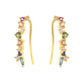 Arete dorado elegante con piedra zirconias en colores verde, morado, azul, rojo, tipo ear climbers.