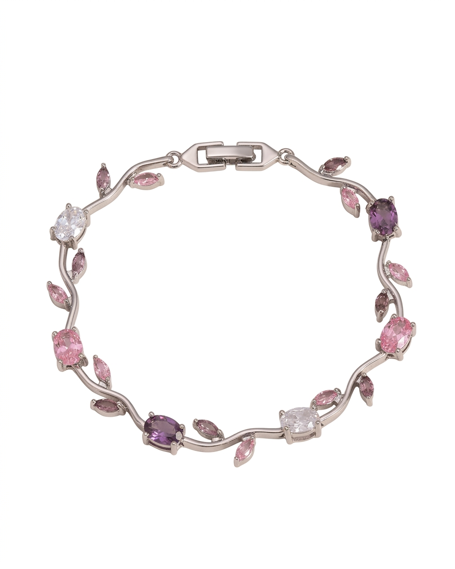 Brazalete de guía floral con cristales en tonos rosados