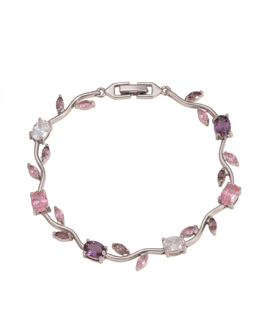 Brazalete de guía floral con cristales en tonos rosados