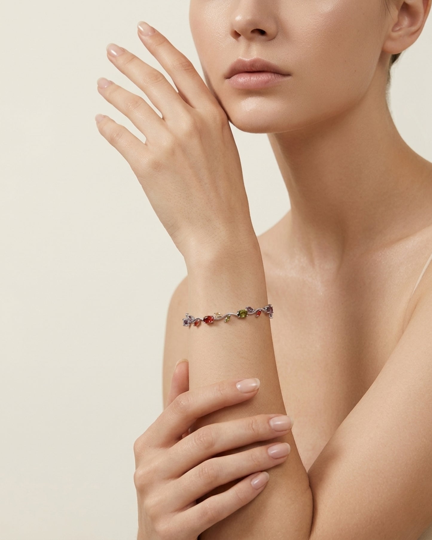 Brazalete de guía botánica con cristales multicolor