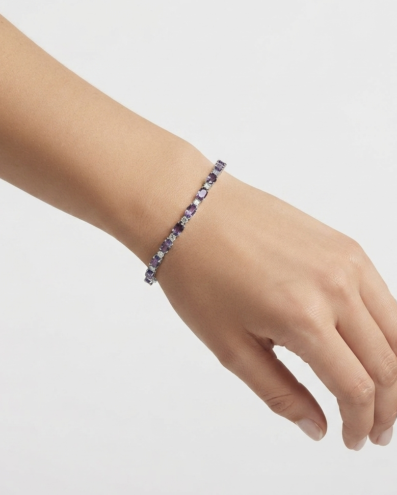 Pulsera Tennis de Circonias Moradas y Blancas