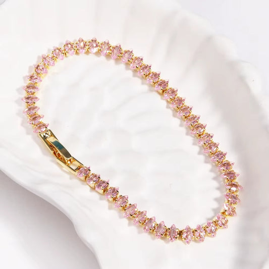 Pulsera tipo tennis de chapa de oro con circonias cafes