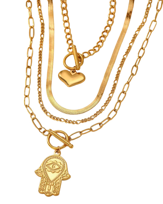 Juego con diseño de corazon, mano hamsa, color dorado