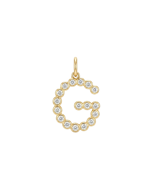 Dije Colgante de Letra "G" con Circonitas en Tono Dorado
