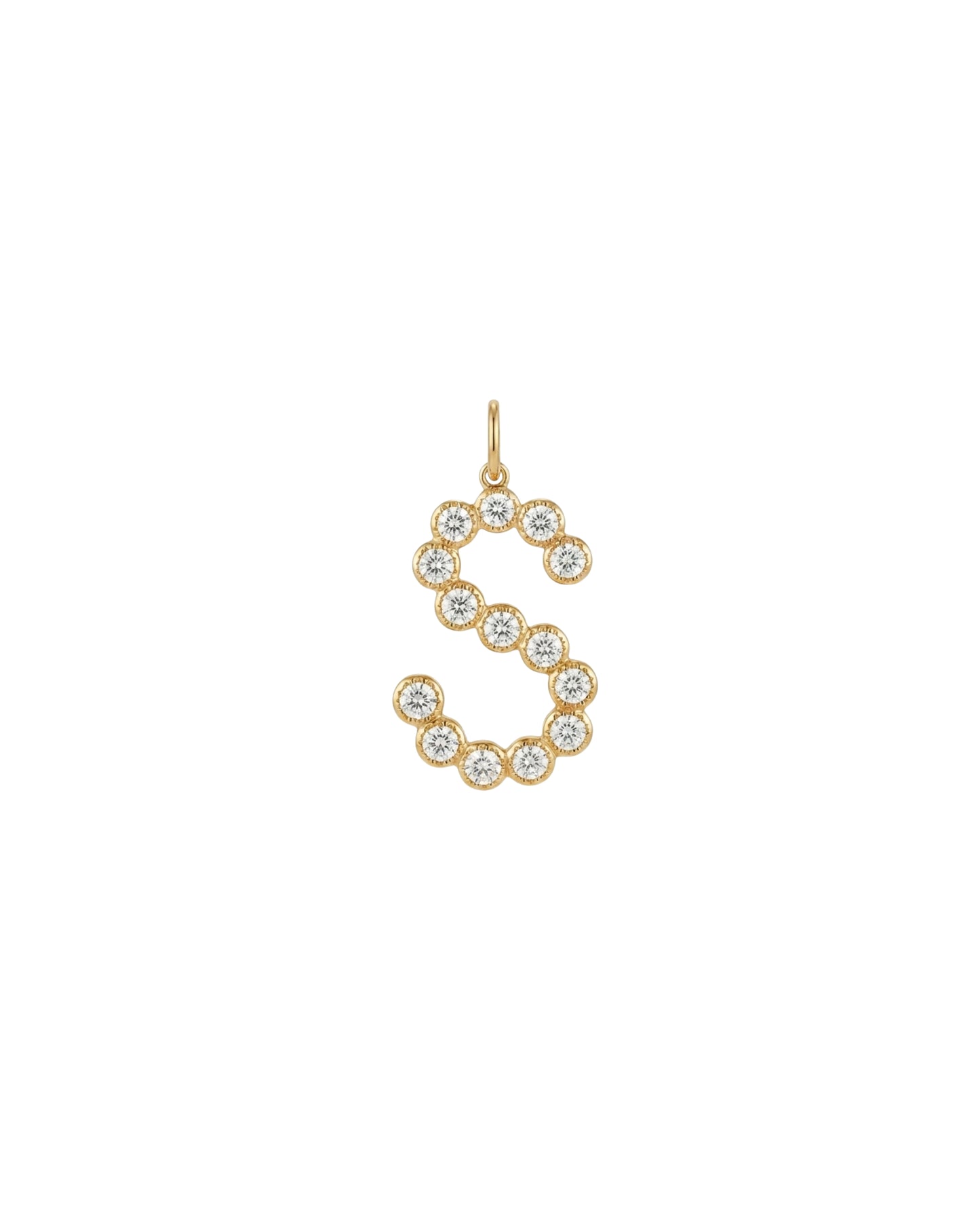 Dije Colgante de Letra "S" con Circonitas en Tono Dorado
