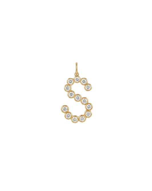 Dije Colgante de Letra "S" con Circonitas en Tono Dorado