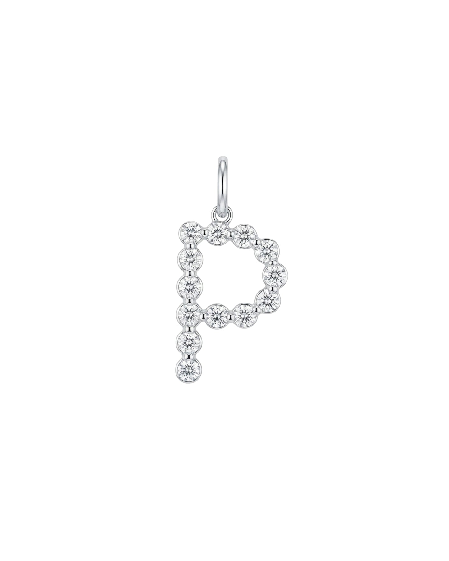 Dije Colgante de Letra "P" con Circonitas en Tono Plateado