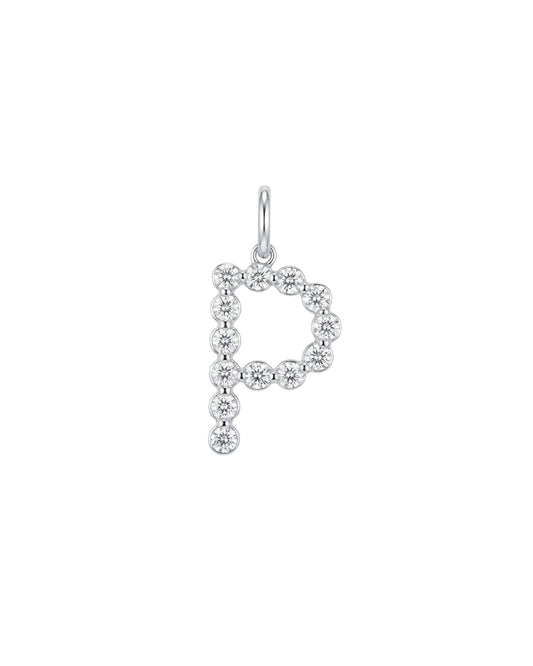 Dije Colgante de Letra "P" con Circonitas en Tono Plateado