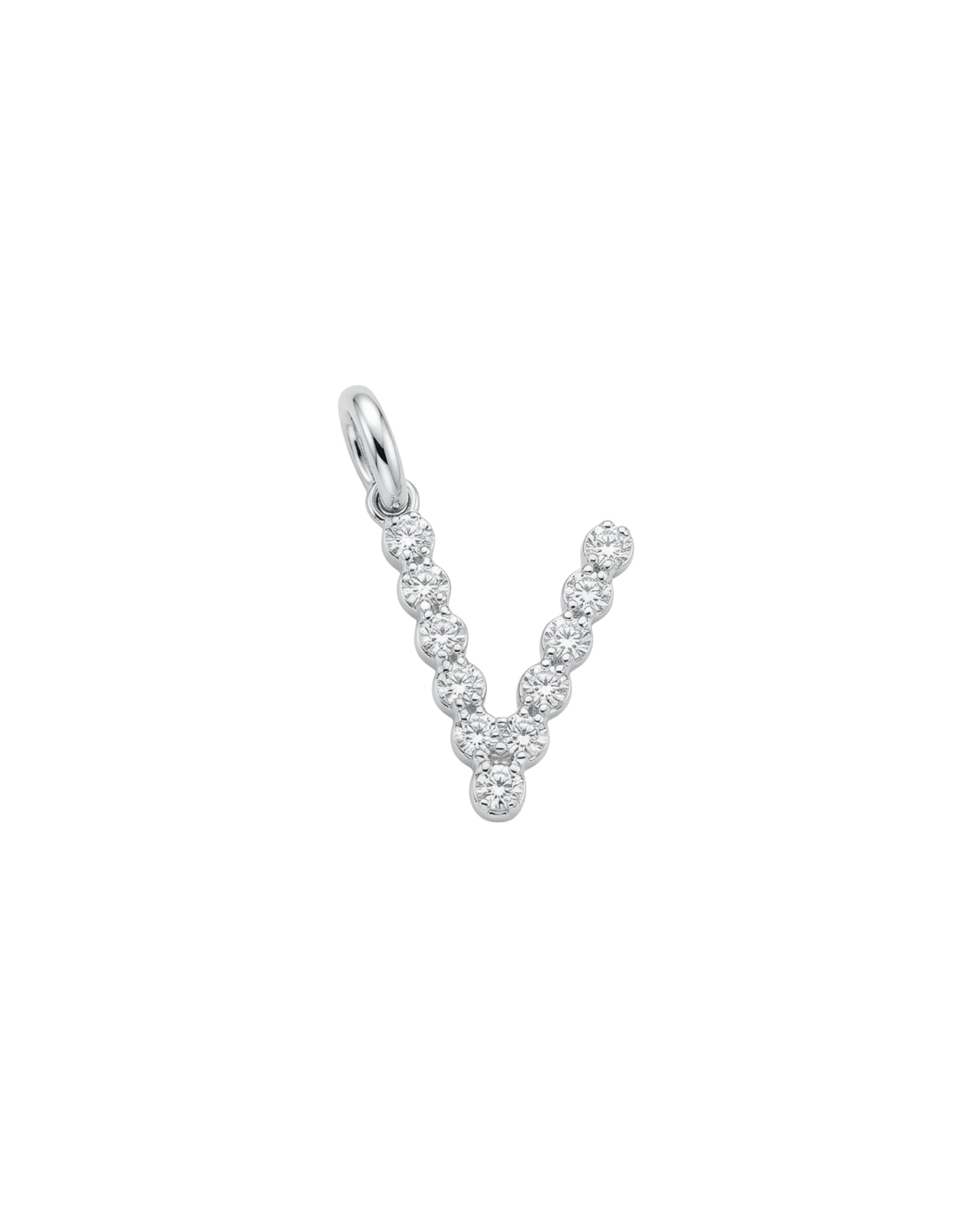 Dije Colgante de Letra "V" con Circonitas en Tono Plateado