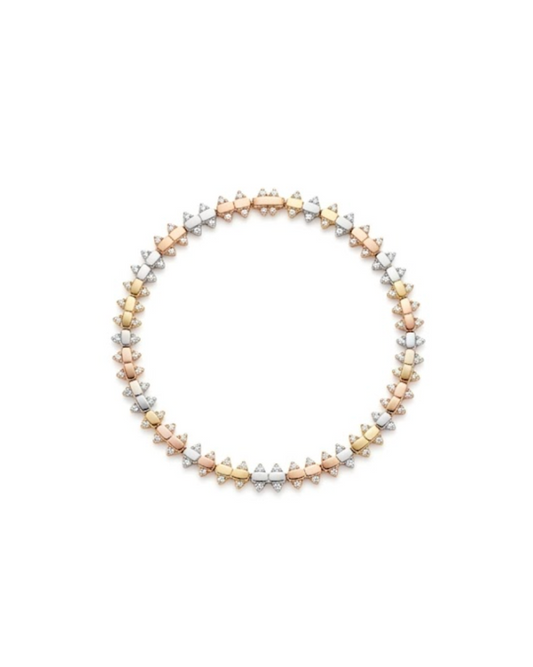 Pulsera articulada tricolor con detalles de circonias en oro 10K