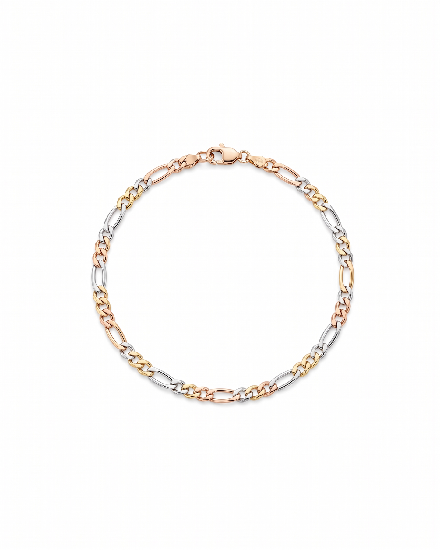 Pulsera de eslabón Figaro tricolor en oro 14K