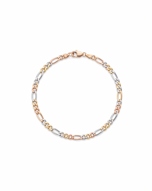 Pulsera de eslabón Figaro tricolor en oro 14K
