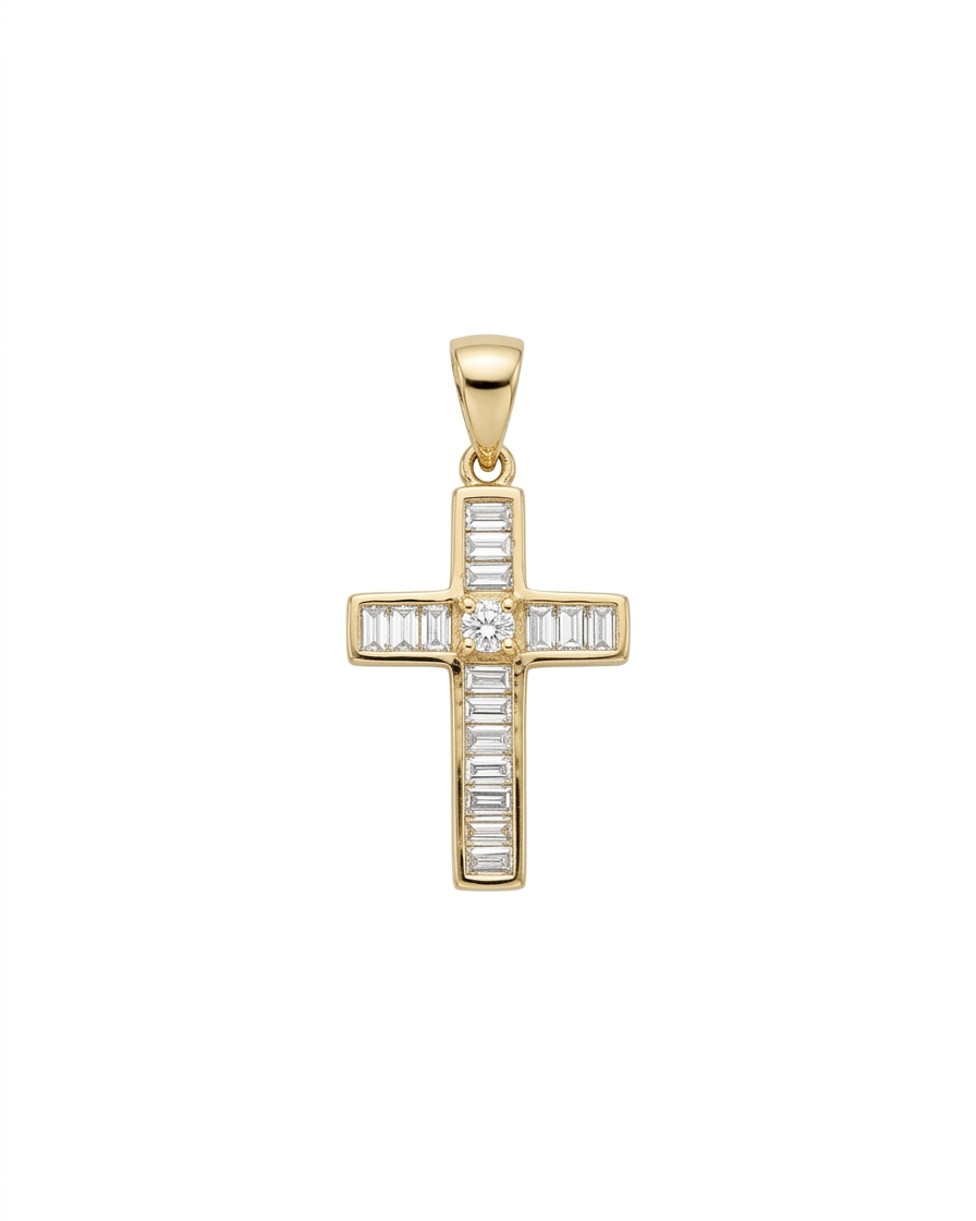 Dije de Cruz de Oro 10K con Circonias