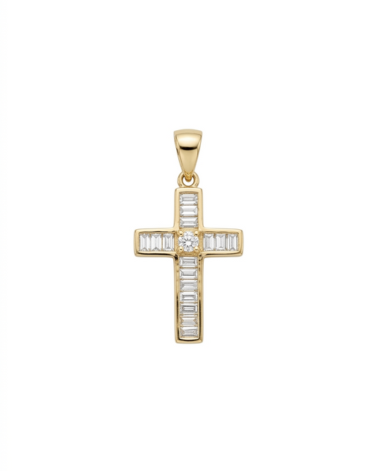 Dije de Cruz de Oro 10K con Circonias