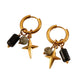 Aretes dorados boho estilo arracada con dije de estrella y cuentas negras mate