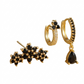 Conjunto de aretes de zirconia color negro tipo huggie y studs