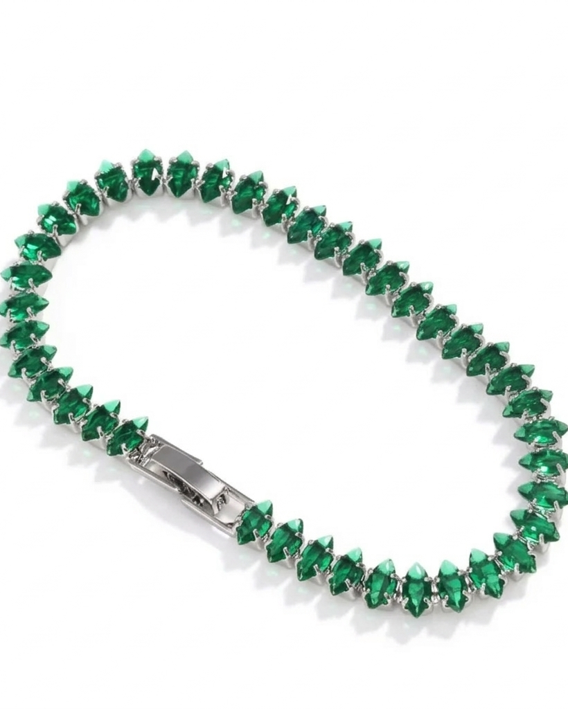 Pulsera estilo tennis de chapa de oro con circonias verdes