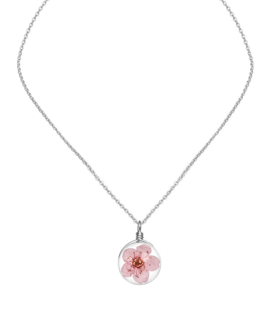 Collar con cristal y flor color plateado