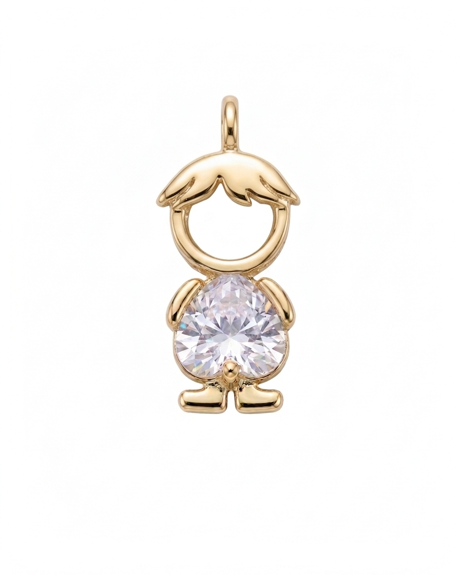 Dije de silueta de niño dorado con cuerpo de cristal