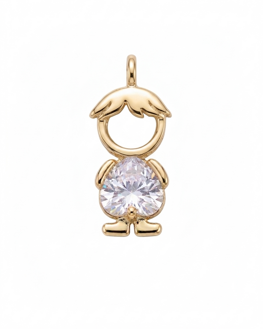 Dije de silueta de niño dorado con cuerpo de cristal