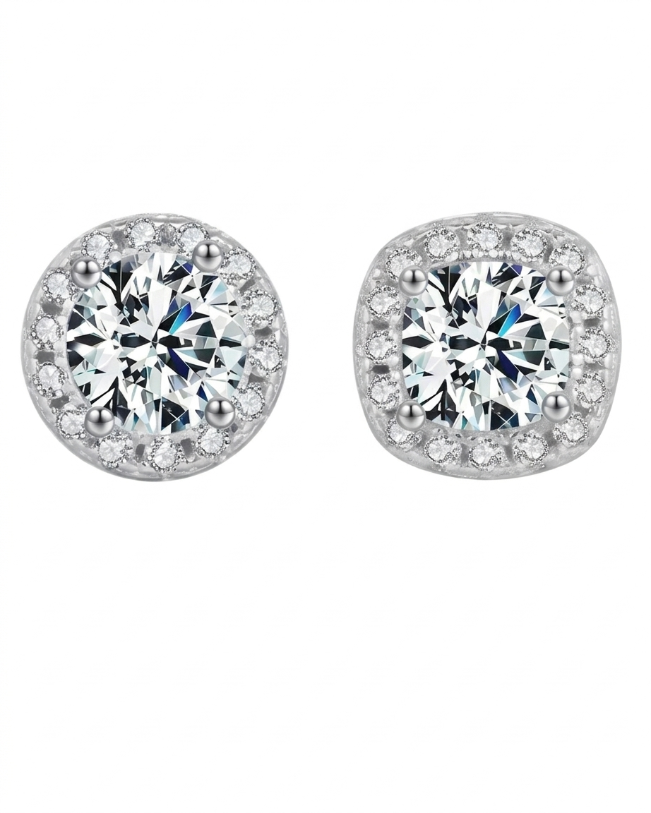 Broqueles de circonia central con halo de micro-pavé en plata