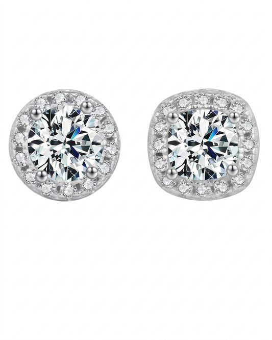 Broqueles de circonia central con halo de micro-pavé en plata