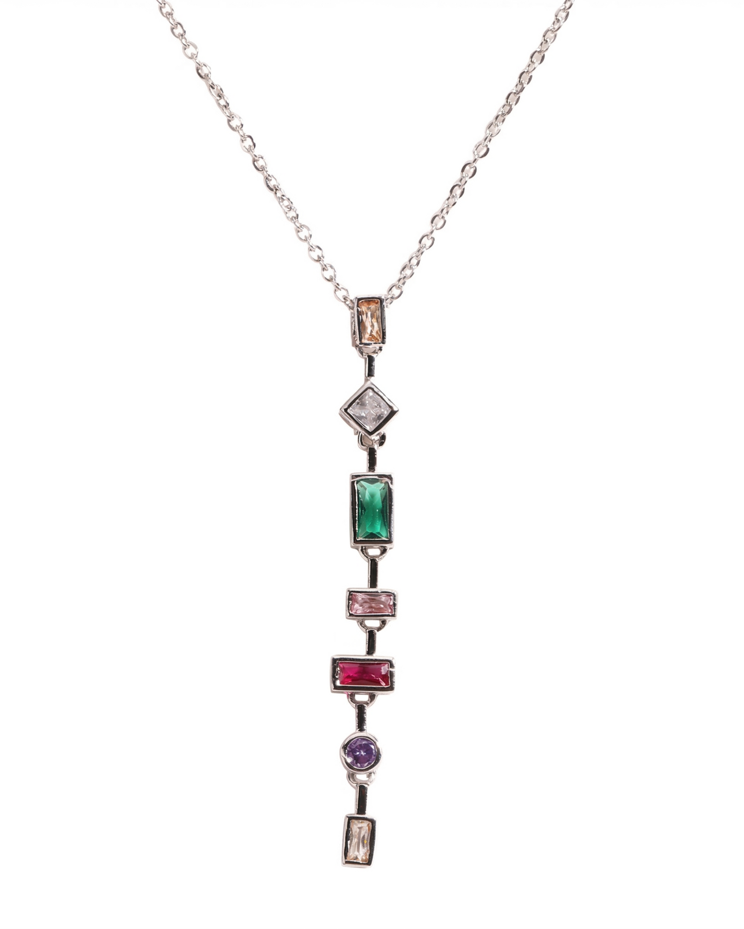 Collar plateado de piedra zirconia en colores verde, rosa, azul, rojo, naranja, tipo ajustable.